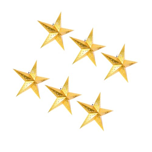 DECHOUS 6個 金色五角星ペーパーペンダントランプシェード おしゃれな天井吊り下げ装飾 簡単取付け可能 ホームやパーティーにな立体感ある