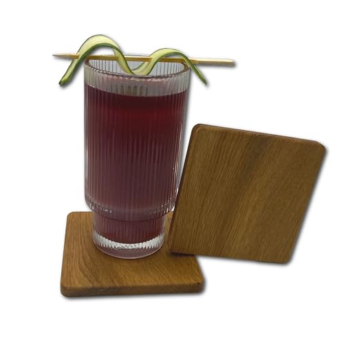 BUNBAN 2 Stück Edle Untersetzer aus Eiche Massivholz Rustikal Naturbelassen geölt & geschliffene Getränke Untersetzer für Gläser, Tassen, Flaschen-Eckige Moderne Tischdeko (10x10x1 cm) (Längsholz)