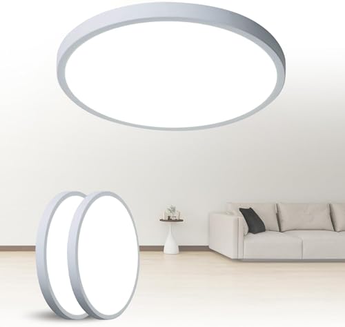 Jaycomey LED Flush Mount Ceiling Light, 28W 30cm LED Panel Light 6500K Daylight High CRI 0.9in Ultra-Thin Close-to-Ceiling Round Light, Bug & Moisture Resistant (White, 28W 30cm) 2-Pack