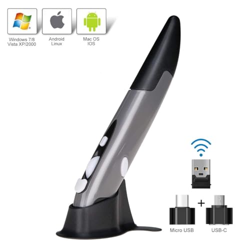 Image of Lychee Wireless Optical Pocket Pen Mouse, 2.4Ghz USB 500 /1000 DPI Adjustable Handwriting Mini Air Mice for PC Laptop Notebook Computer Mac (Grey)