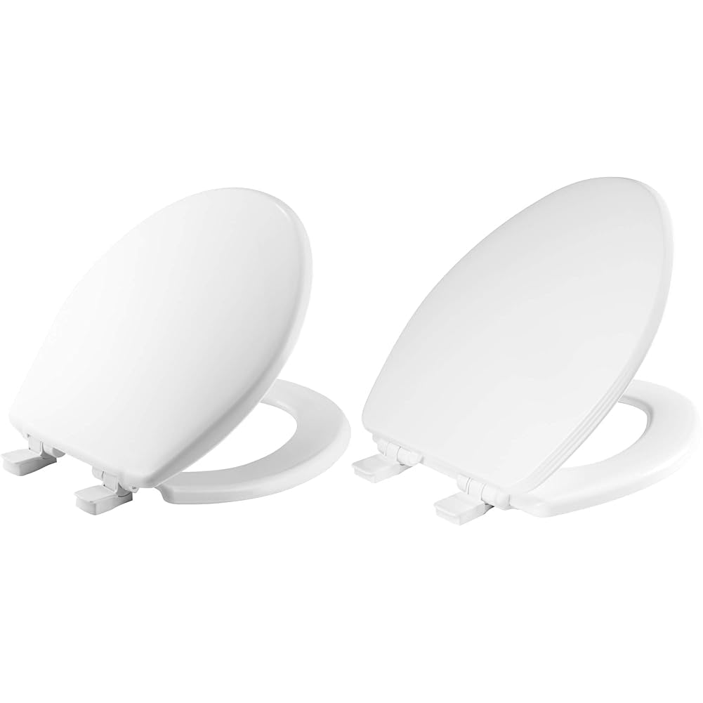 BEMIS 730SLEC 000 Toilet Seat, White & 1600E4 000 Ashland Toilet Seat with Slow Close, Never Loosens and Provide the Perfect Fit, ELONGATED, Enameled Wood, White