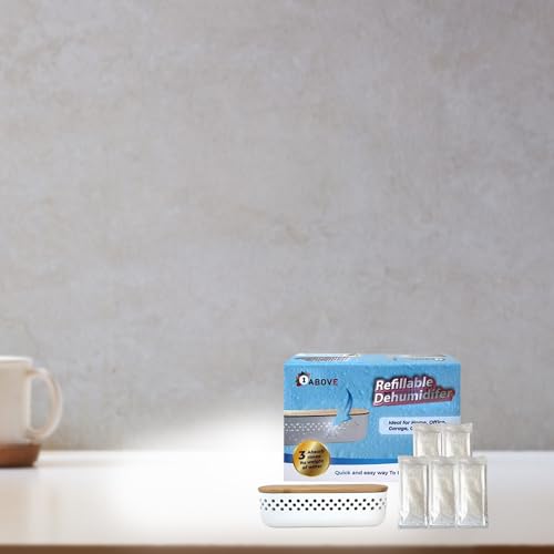 1ABOVE Wooden Refillable Dehumidifier, Includes 5x180g Refill, Absorb 3 Times Its Weight of Water, Helps Stop Damp, Mould, Mildew & Condensation, Ideal for Home, Office, Garage, Caravan & Boat