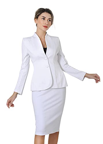 Marycrafts Women's Formal Office Business Work Jacket Skirt Suit Set 16 White #TOP5