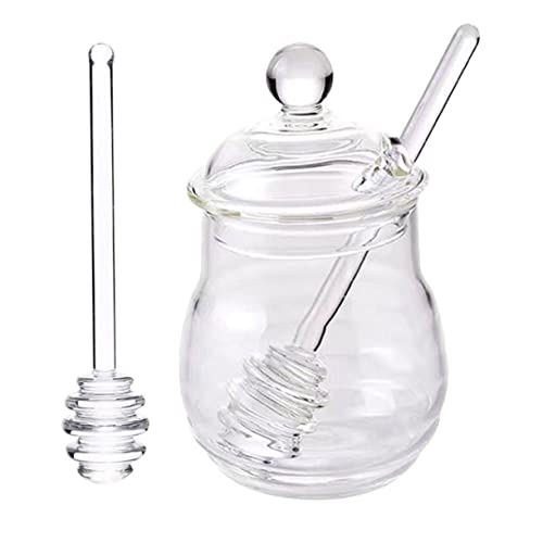 BRIGHTFUFU Storage Jar Glass Honey Pot with Mixing Stick Kitchen Storage Supplies