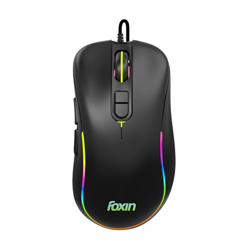 Image of Foxin Phantom GM 106 USB Wired Gaming Mouse with Upto 7200 DPI Gaming Sensor | 7 Buttons | Upto 10 Million Clicks | 7 Colours Rainbow Lighting | Ergonomic Design | 1.5m Cable (Black)
