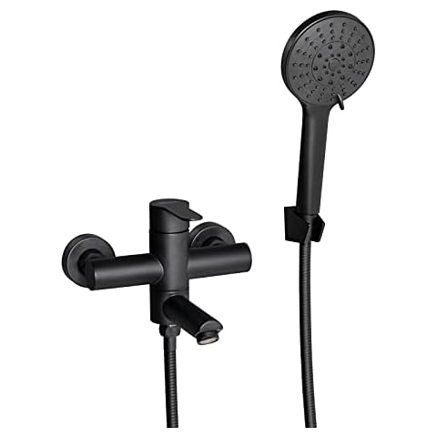 PHASAT BB04E Bathtub Fittings with Hand Shower Wall Mounted Bath Tap Black Tap for Bathroom 90° Rotating Spout Cover