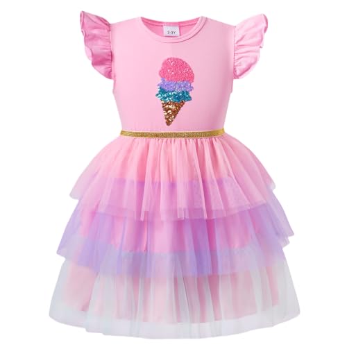 Little Girls Tulle Tutu Dress Toddler Summer Ruffle Sleeve Fluffy Tiered Dress Kids Birthday Party Outfits 2-7 Years