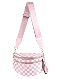 MEISEY Black and White Checkered Crossbody Bag Bum Bag for Women,Spacious Checkered Purse Fanny Packs Belt Bag Sling Bag with Shoulder Strap (Light Pink Checkered)