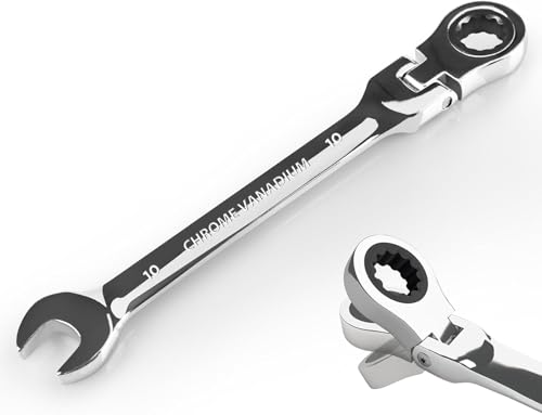 Eisbiek 10mm Ratchet Wrench Flex Head, Ratcheting Combination Wrench Metric, Industrial Grade Gear Spanner with 12 Point Box End, 72-Teeth Ratchet, Chrome Vanadium Steel (10mm)