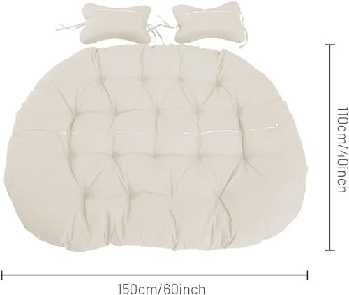 Cojín silla huevo grande y grueso para cesta colgante doble con almohada ajustable de ratán F 3