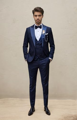 3 Piece Formal Suit for Men Slim Fit Dressy Business Blazer Mens Wedding Prom Suit Jacket Pants Vest Set3