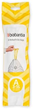 Brabantia PerfectFit Trash Bags (Size A / 0.8 Gallon) High Quality Thick Plastic Trash Can Liners with Tie Tape Drawstring Handles (20 Bags)