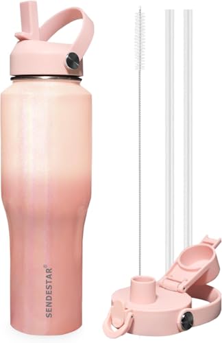 Image of SENDESTAR 32oz Water Bottle Wide Mouth Stainless Steel Vacuum Insulated Double Wall with 2 Straw Lids Fit in Any Car Cup Holder