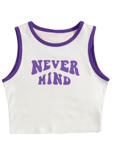 Image of SHENHE Girl's Letter Print Cropped Tank Top Sleeveless Contrast Binding Crop Tops