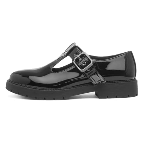Lilley Womens Black Patent Buckle T-Bar Shoe - Size 6 UK - Black