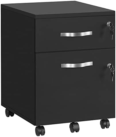 VASAGLE Rollcontainer abschließbar, Aktenschrank 2 Schubladen | 5 Rollen, verstellbare Hängestangen, für Hängeregistratur A4-, Letter-Format, schwarz, CUSTOS Kollektion LCD022T16V1