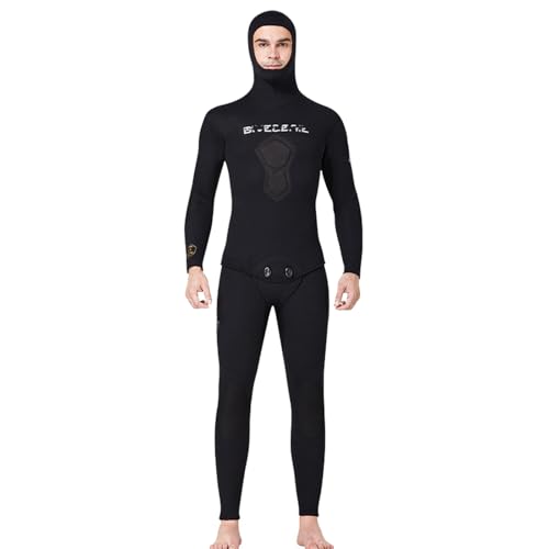 VLOBAOM Two-Piece Wetsuit for Men 1.5mm/3mm/5mm/7mm Neoprene Hooded Diving Suit for Spearfishing Freediving,L, 5mm Black