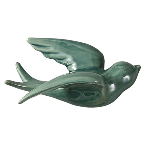 Oiseaux Muraux Volants Suspendus Ornement Hirondelle Décor de Sculpture en Céramique, Vert, S