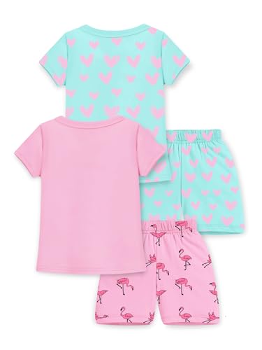 Image of Trampoline Girls Pack of 2 T-Shirt and Shorts Set | Flamingo & Heart Print