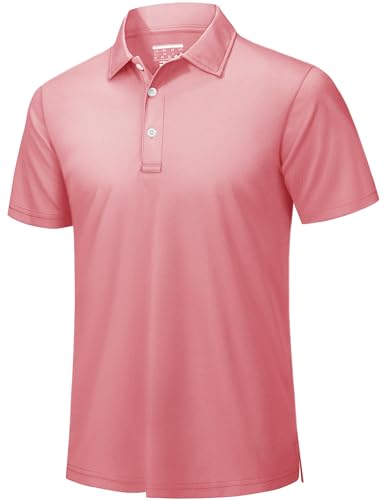 TACVASEN Mens Golf Polo Shirts Short Sleeve Performance Polo T Shirt Quick Dry Workout Shirt Breathable Grey Pink,3XL