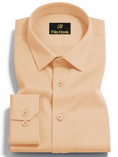 Image of FILO HEVIS Men's Shirt Regular Fit Solid Self-Cord Cotton Blended, Soft Fabric Stylish Formal Wear Man Shirt, Spread Collar Full Sleeves,(Available in Plus Size)