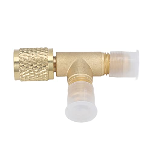 Image of Quick Coupler Access Tee, Brass 1 /4in SAE Interface Sturdy Structure Quick Coupler Tee Adapter with Valve Core Replacement Tee Adapter for R22 R12 R134 or Vacuum Gauge