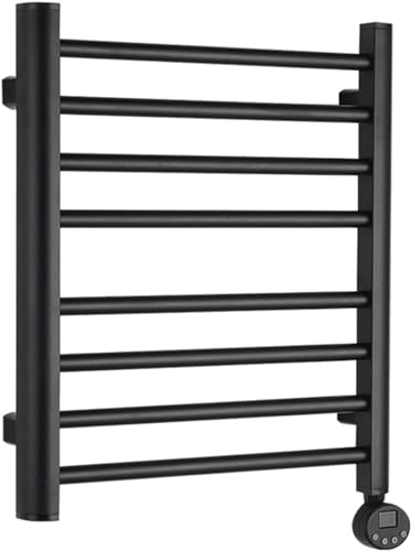 Toallero eléctrico de pared de aluminio negro de 8 barras con temporizador