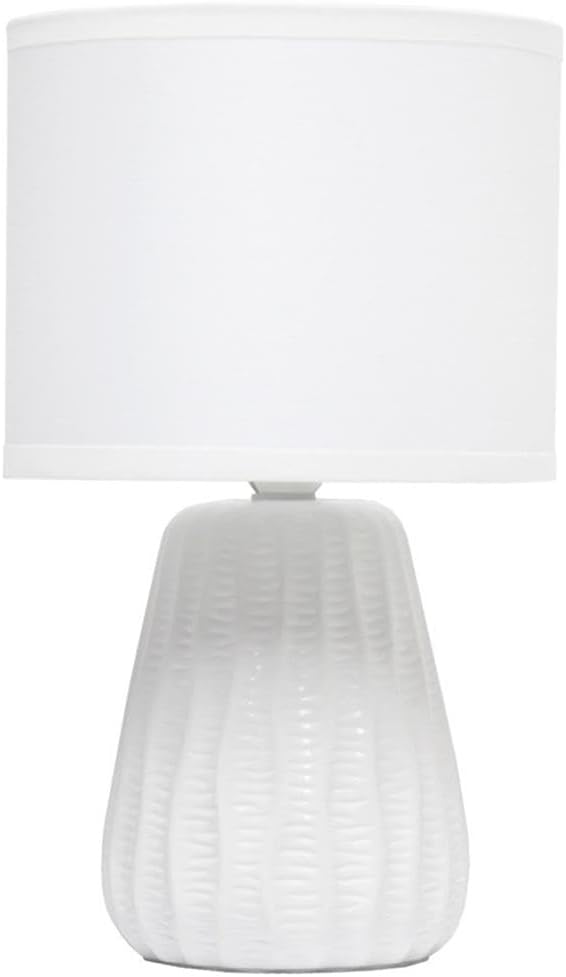 Simple Designs LT1138-OFF 11.02" Traditional Mini Modern Ceramic Texture Pastel Accent Bedside Table Desk Lamp w Matching Fabric Shade for Decor,Bedroom, Nightstand, Living Room, Entryway, Off White