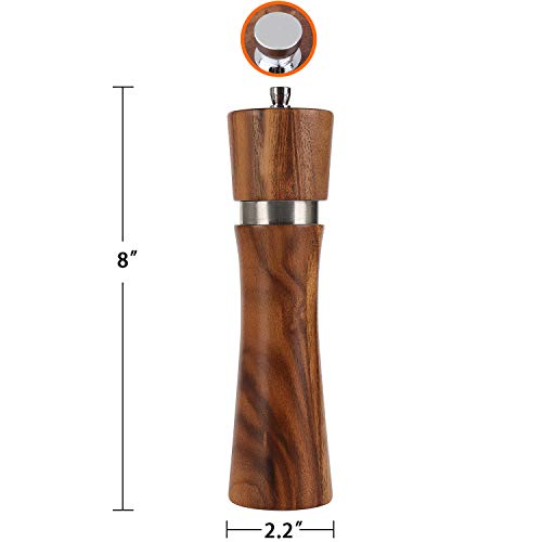 Wood Pepper Grinder - Vanlonpro 8 Inch Pepper Mill With Adjustable Coarseness, Ceramic/Stainless Steel Grinding Salt Mill Refillable, Manual Salt And Pepper Shakers Spice Tools For Your Kitchen #TOP1
