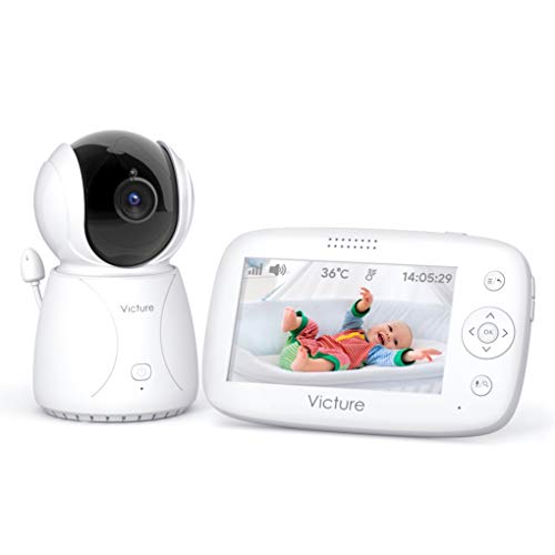 Victure Babyphone Caméra Moniteur bébé 4.3" LCD, Vidéo Bébé Surveillance, Batterie rechargeable 3200 mAh, Vision Nocturne, Audio Bidirectionnel, Capteur de Température, VOX, Zoom Pan-Tilt à Distance