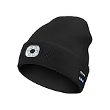 Bluetooth Beanie with a Light,Bluetooth 5.2 HD Stereo,14 Hours Play Time,Built-in Microphone, USB Rechargeable 4 LED Fashlight Hat with Men's/Women's Christmas Electronic Gift (Black)