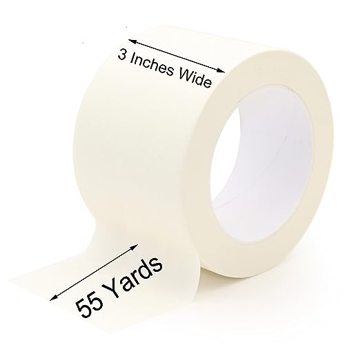 Image of Wide Masking Tape, Beige White Painters Tape, 3 Inch x 55 Yards | Multi-Purpose for Painting, Building, Labeling, Edge Finishing & DIY Projects
