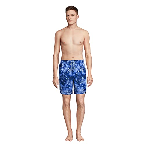Lands' End Mens 8 Inch Volley Swim Trunk Deep Sea Navy Tie Dye Palm Regular Small #TOP3