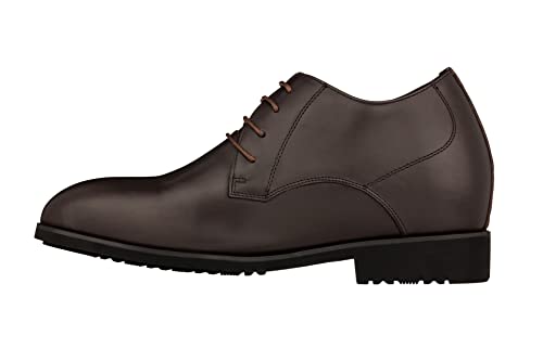 TOTO Men's Invisible Height Increasing Elevator Shoes - Coffee Brown Leather Lace-up Pointed Dress Boots - 3.6 Inches Taller - K8009 - Size 12 D(M) US3
