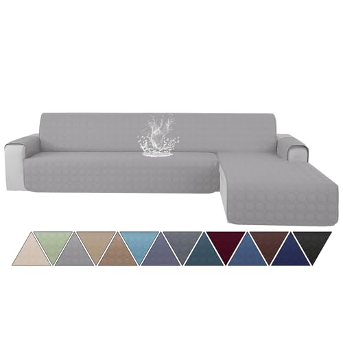 Ystyle Copridivano Impermeabile con Penisola 2 Posti (L 210 CM), Copri Divano Angolare Destra/Sinistra Universale Reversibile, Copridivani Chaise longue Antigraffio Antimacchia, Grigio Chiaro
