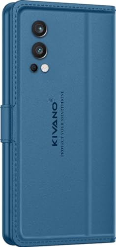 Image of KIVANO LUXE Compatible for OnePlus Nord 2 5G Luxury Handmade Leather Magnetic Flip Folio Case | Card Holder & Kickstand | Slim Protective Cover | Unisex - Blue