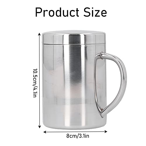 UPQRSG Doppelwandige Kaffeetasse Aus Edelstahl, Metallbecher mitGriff und Deckel, 400 Ml Becher mitWärmeisolierung und Verbrühschutzbecher, Spülmaschinenfest, für Den Heim und Außenbereich Geeignet