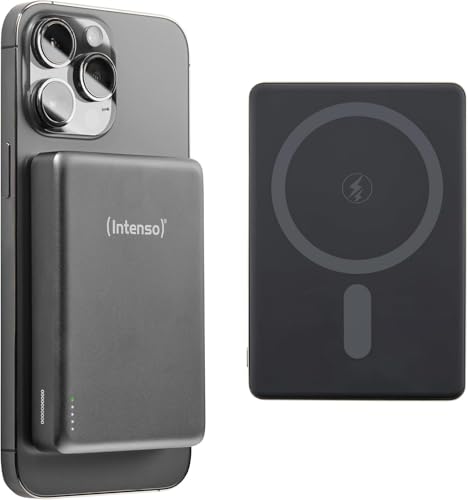 Intenso MW10000 Magnetic Power Bank 10000 mAh - MagSafe Compatible, Wireless Charging 15W, USB-C PD 20W, for iPhone & Android - Tested in Germany - Grey