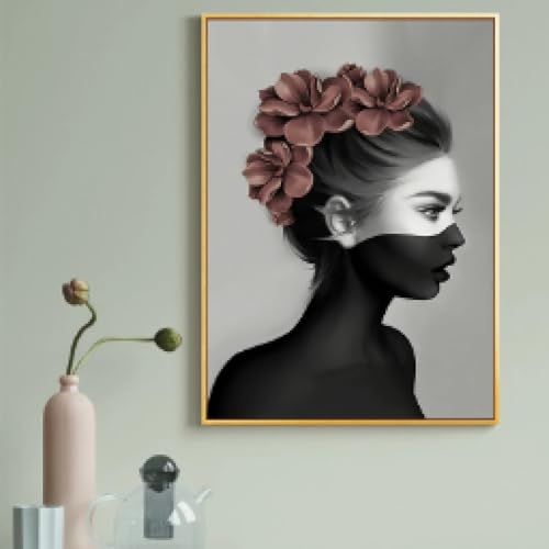 Peinture huile visage femme noir et blanc 60x80cm | Toile murale salon