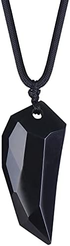 GENASTO Obsidian Wolf Necklace Crystal Healing Pendant Wolf Gifts Spiritual Jewelry Natural Stone Wolf Tooth Necklace for Men and Women…