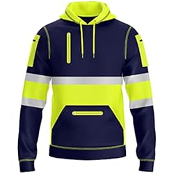 Ropa De Trabajo Seguridad Industrial NOROZE Hombres Alta Visibilidad Pullover Sudadera Cinta Reflectante Gris Abrigo de Seguridad con 4 Bolsillos Sweatshirt Chaqueta (M, Estilo 2: Verde neón/Azul Marino)
