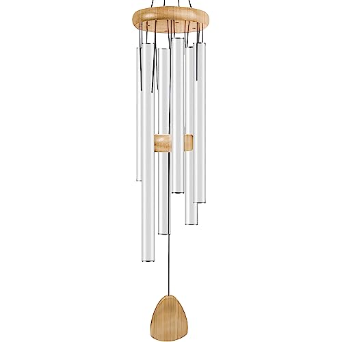 Bursvik Large Aluminium Wind Chimes 37 Inches to Create a Zen Atmosphere Suitable for Outdoor, Garden, Patio Decoration. Classic Wind Chimes with Wind Catcher Suitable as A Gift for Unisex(White)