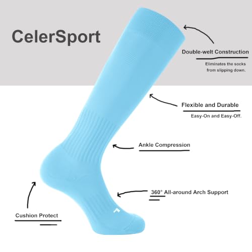 Image of CS CELERSPORT 2 /3 Pack Soccer Softball Baseball Socks for Youth Kids Adult Multi-Sport Compression Knee High Socks