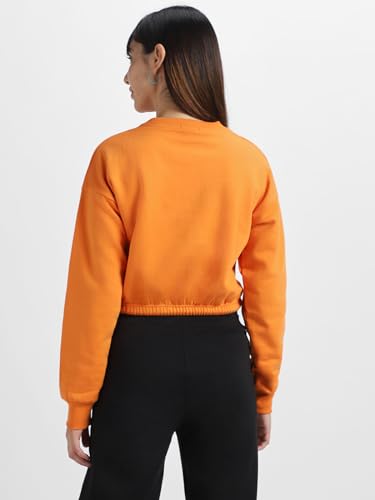 Image of JUNEBERRY Cotton Poly Fleece Regular Fit Pink, Purple Green & Orange Solid Full Sleeve Sweatshirt for Women