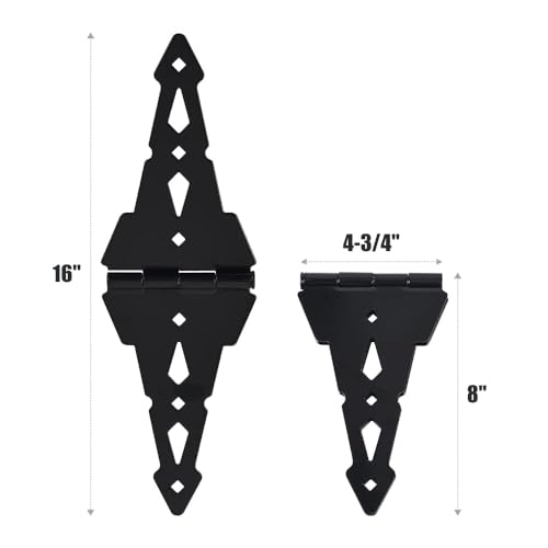 HOME MASTER HARDWARE 8 inch Gate Hinges,Heavy Duty gate Hinges,Wood Gate Hinges for Wooden Fences for patios, barn Doors, Yard gate,with Screws, Black, (6 Pack)
