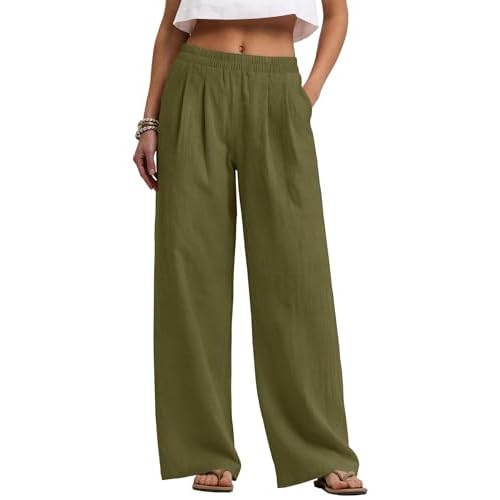LOMON Linen Pants Women Wide Leg Palazzo Pants Beach Vacation Outfits Cotton Summer 2026 Flowy Clothes Trousers with Pockets