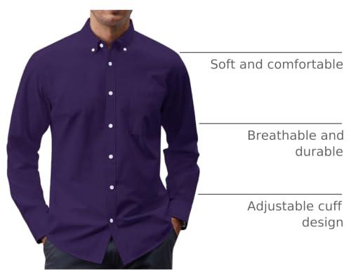 Image of J.VER Men's Oxford Shirt Solid Casual Button Down Collar Shirts Long Sleeve Dress Shirts with Pocket