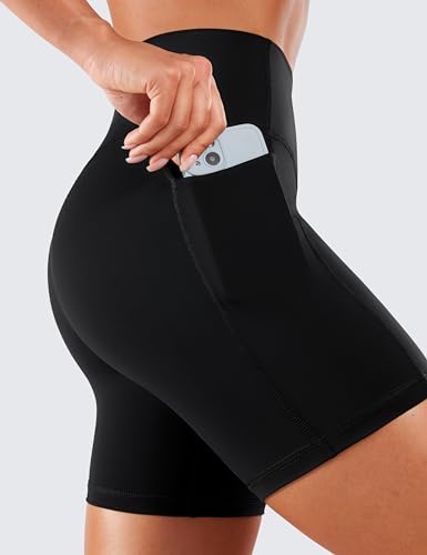 CRZ YOGA Women's Naked Feeling Biker Shorts with Pockets 6'' - High Waisted Yoga Gym Workout Spandex4