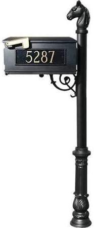 Mailbox Post System with Ornate Base & Horsehead Finial & 3 Cast Plates - Black