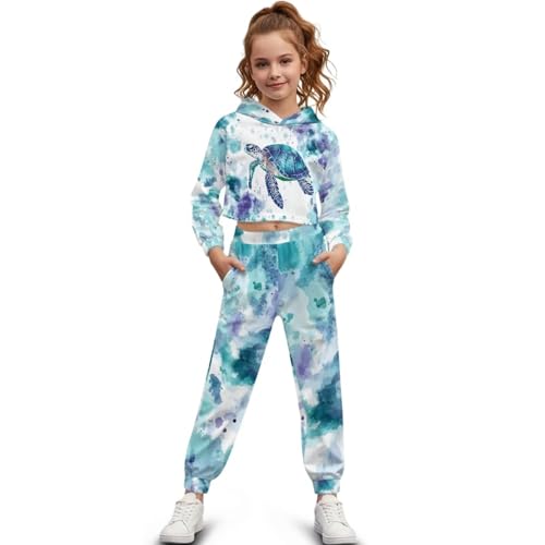 Belidome Girls Fall 2 Piece Outfits Kids Crop Sweat Suit Size 4-13 Sweatpants Sets Long Sleeve Cropped Top and Pant Sets